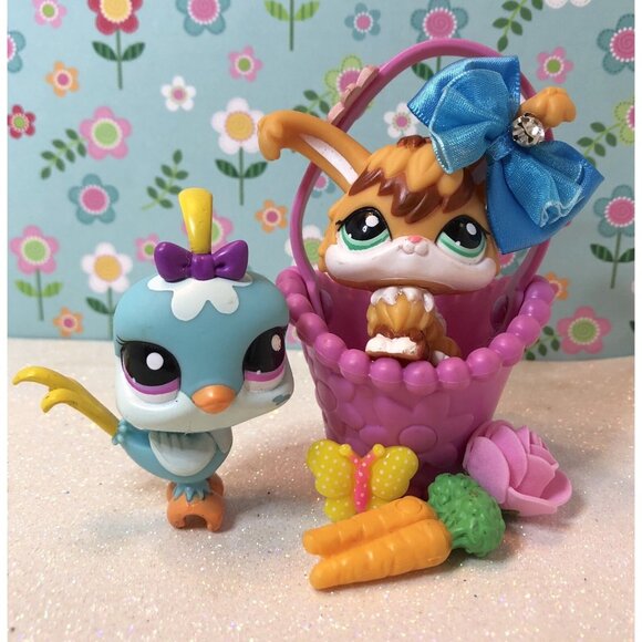 Auth Littlest Pet Shop # 2461 2462 Rare Caramel Angora Rabbit & Blue Quail Set - Picture 1 of 3